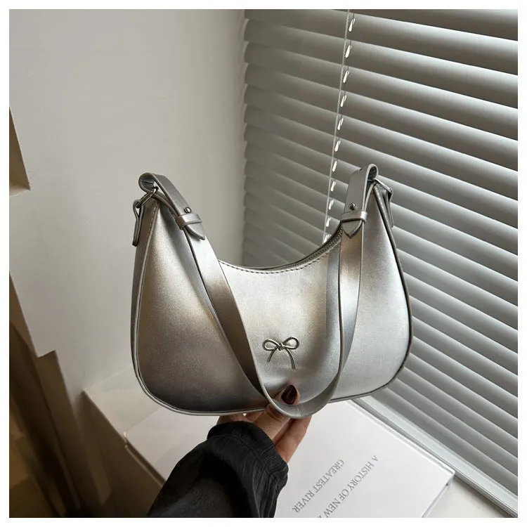 Women's dumpling-shaped shoulder baguette handbag with underarm small bag in PU leather