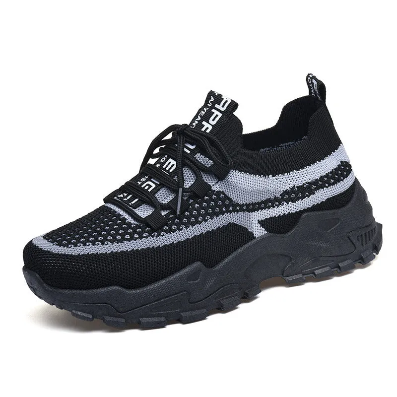 Outdoor fashion casual platform women's sneakers in black with PVC low top flat heel