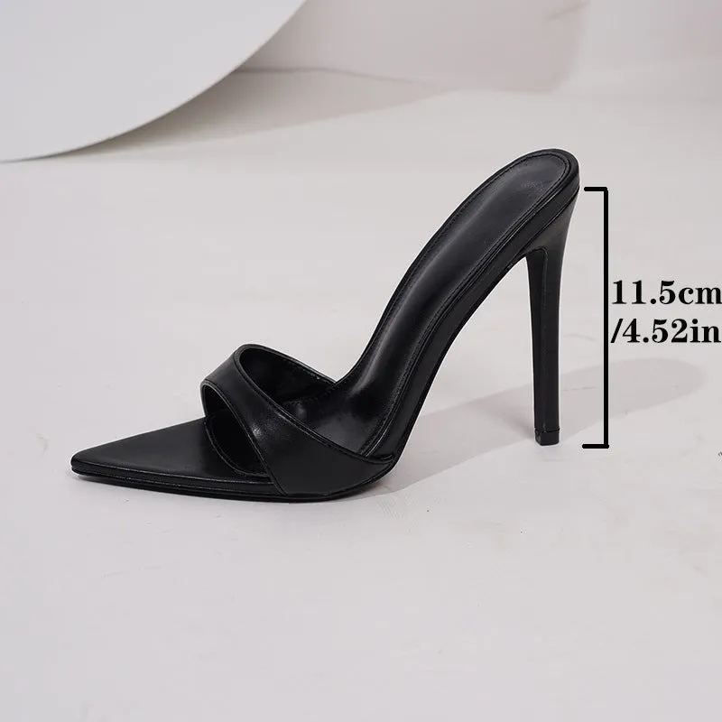 Women's pointed high heels in black microfiber with tip toe bracket