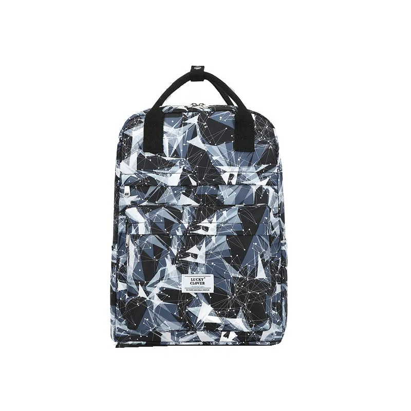 Waterproof Oxford cloth backpack L size with handle cover in black and grey diamond print