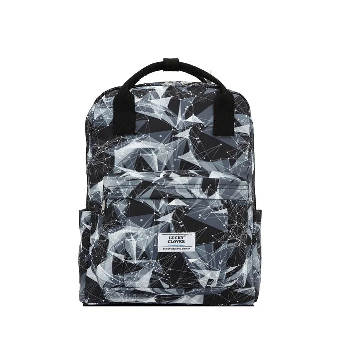 Waterproof Oxford cloth backpack L size with handle cover in black and grey diamond print