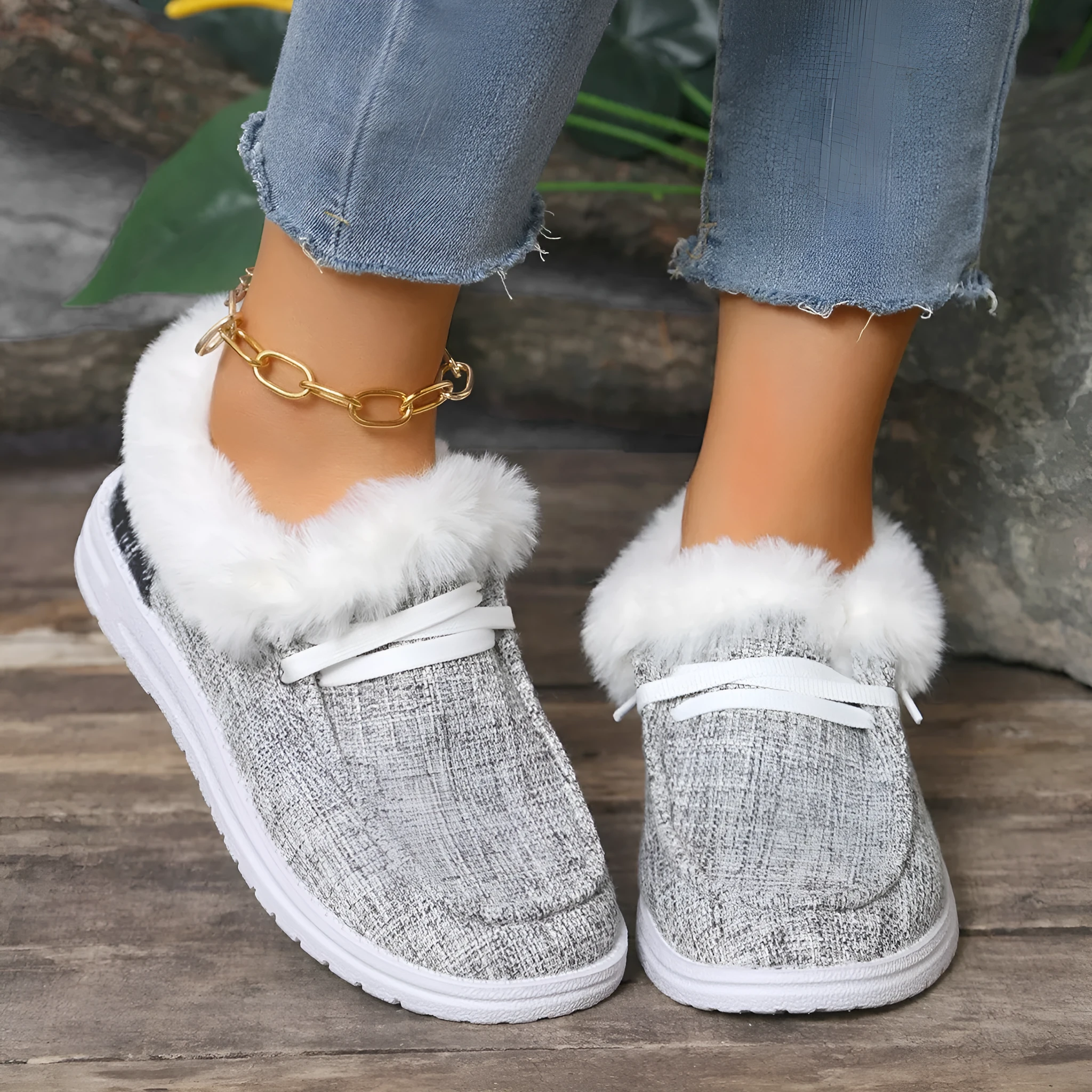 Women's Pumps Plus Size Flat Heel Furry Retro Casual Mom Shoes Suede Leather Round Toe Breathable Wear-Resistant Low Top Shallow Mouth Rubber Sole Oversleeves Style Available in Black White Gray Sizes 36-43