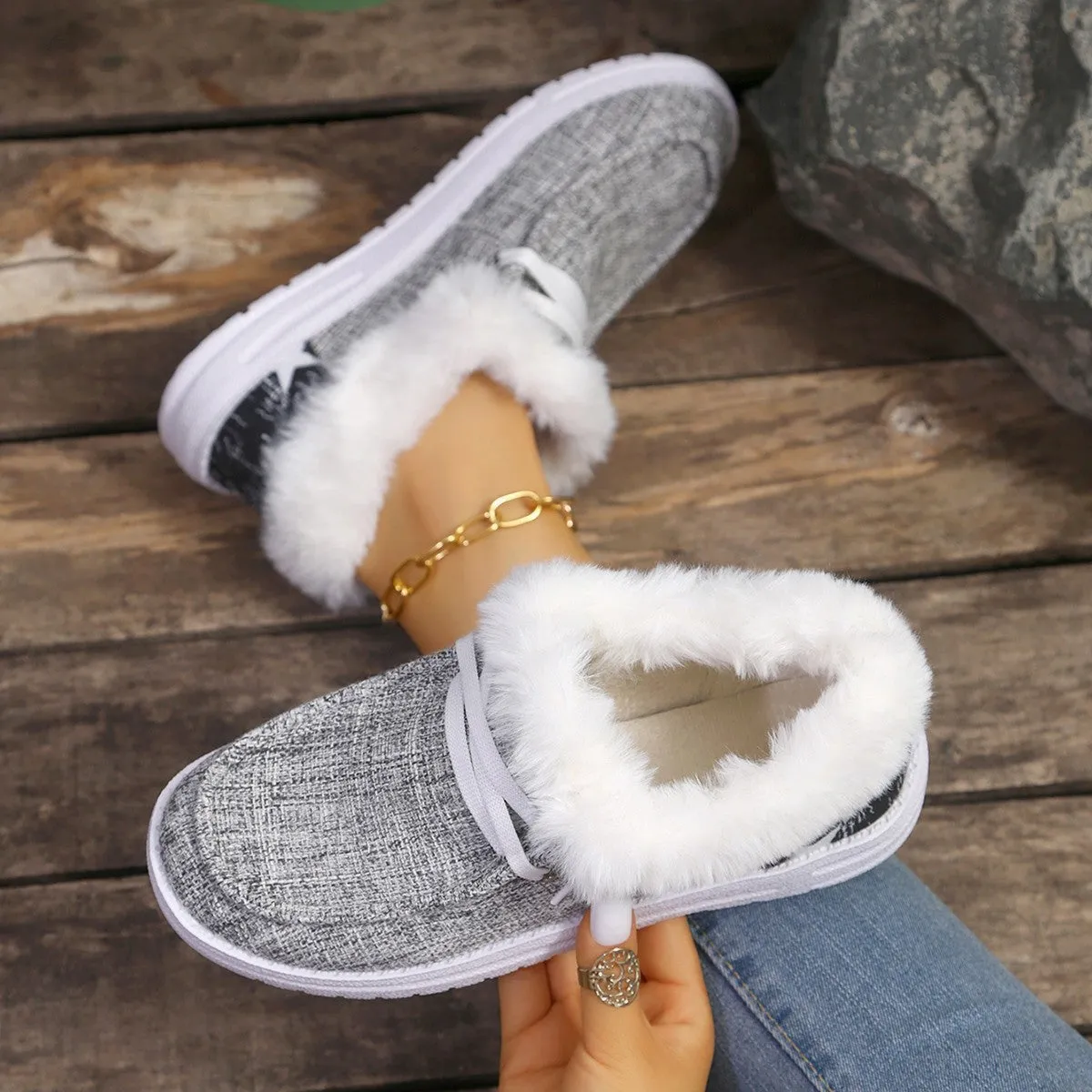 Women's Pumps Plus Size Flat Heel Furry Retro Casual Mom Shoes Suede Leather Round Toe Breathable Wear-Resistant Low Top Shallow Mouth Rubber Sole Oversleeves Style Available in Black White Gray Sizes 36-43