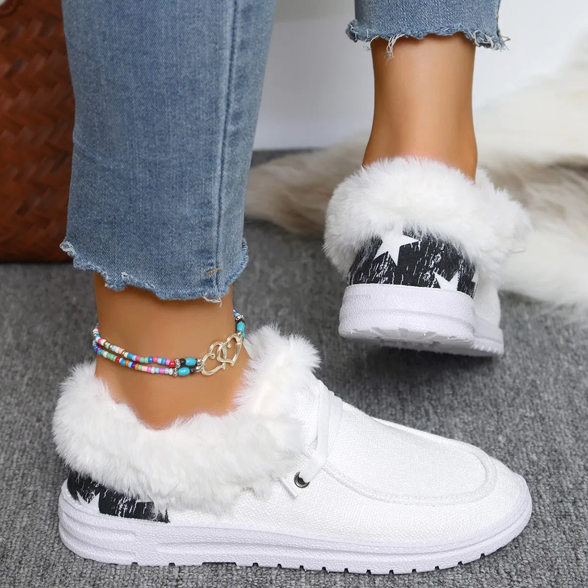 Women's Pumps Plus Size Flat Heel Furry Retro Casual Mom Shoes Suede Leather Round Toe Breathable Wear-Resistant Low Top Shallow Mouth Rubber Sole Oversleeves Style Available in Black White Gray Sizes 36-43
