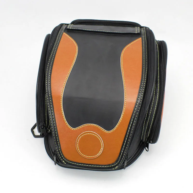 Retro motorcycle tail bag in black for helmet storage with waterproof PVC construction