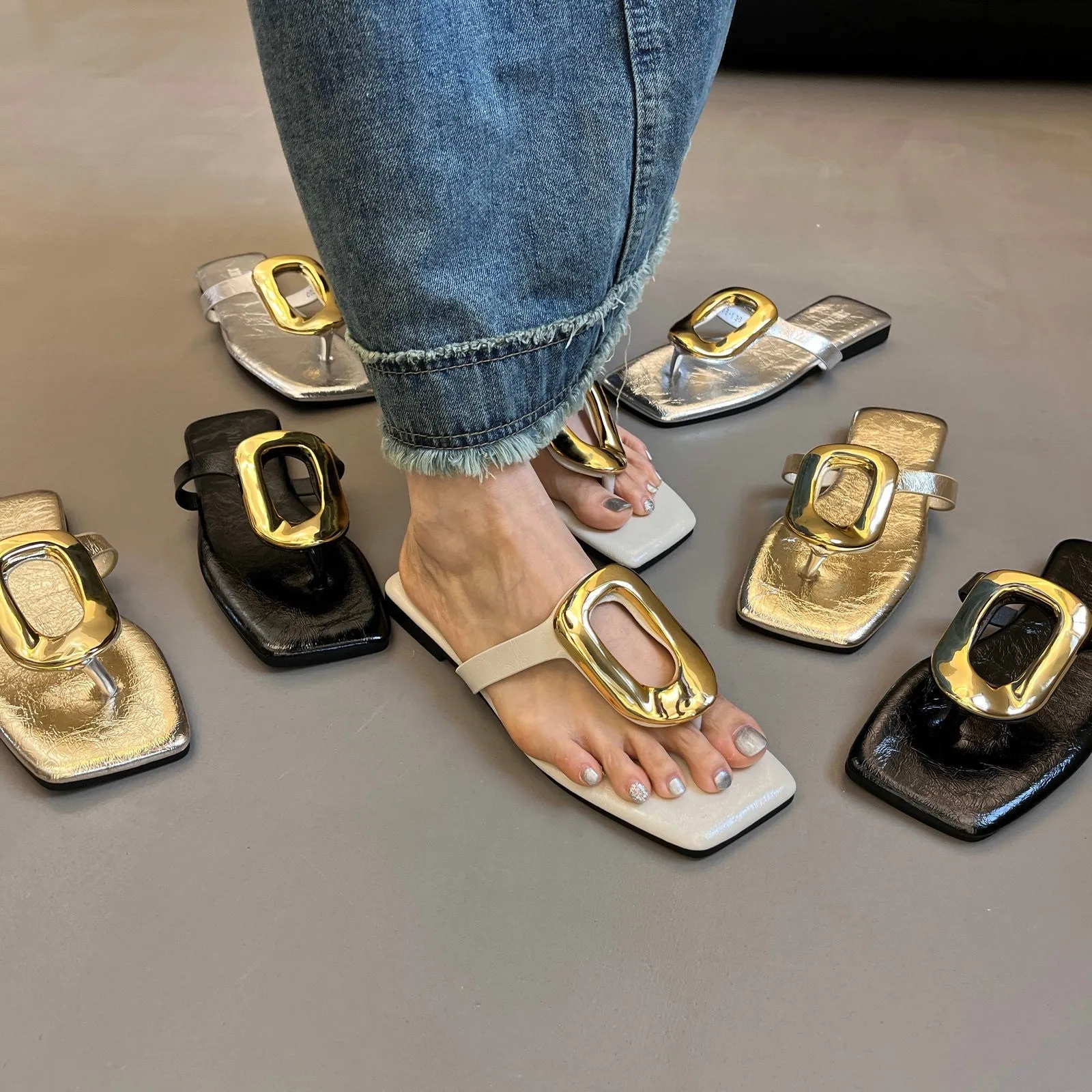 Women's hollowed mesh summer sandals in beige with artificial PU upper and plastic sole, available in sizes 35-43