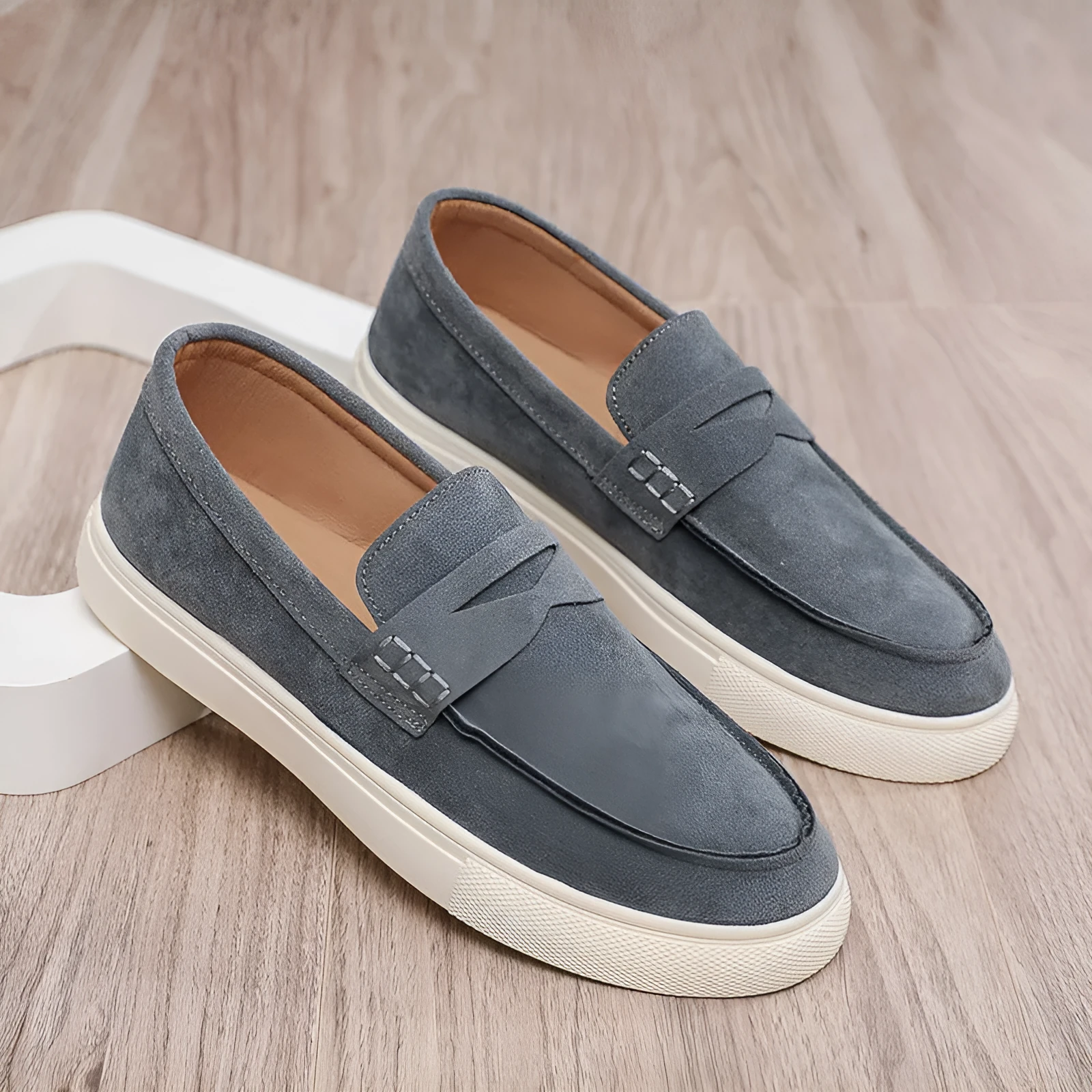 Men's slip-on casual shoes artificial PU round toe breathable anti-slip autumn black brown gray sizes 39-44