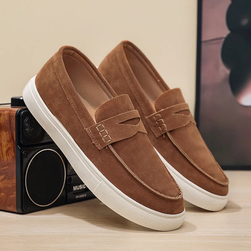 Men's slip-on casual shoes artificial PU round toe breathable anti-slip autumn black brown gray sizes 39-44
