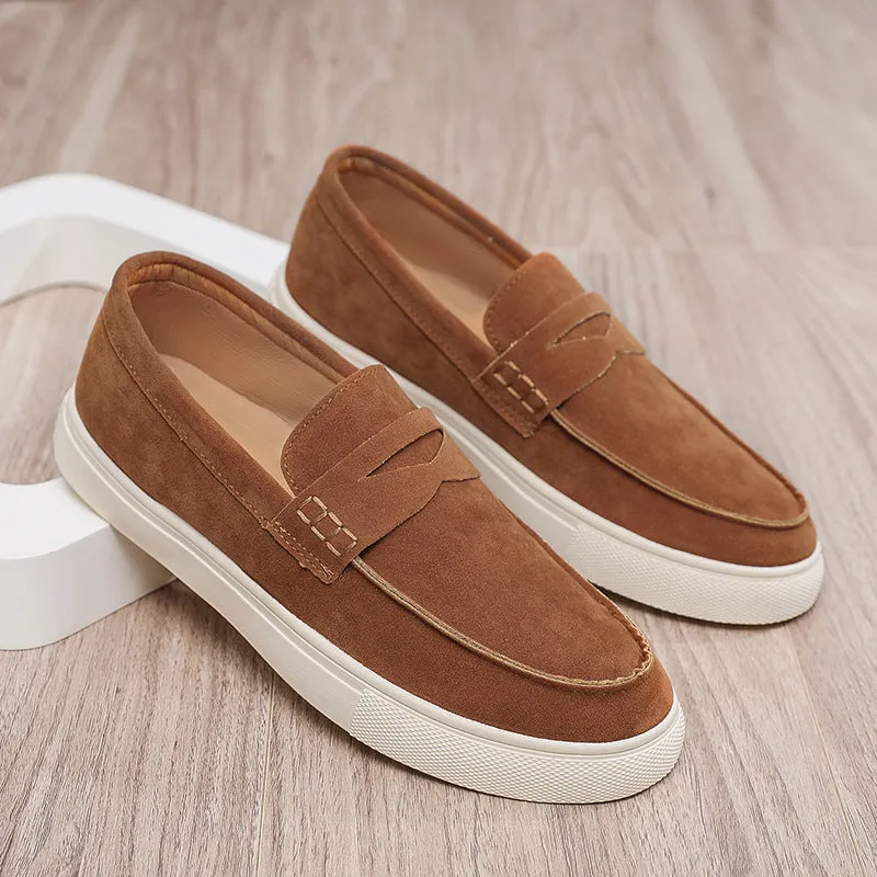 Men's slip-on casual shoes artificial PU round toe breathable anti-slip autumn black brown gray sizes 39-44
