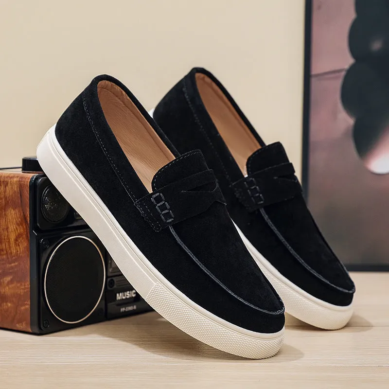 Men's slip-on casual shoes artificial PU round toe breathable anti-slip autumn black brown gray sizes 39-44