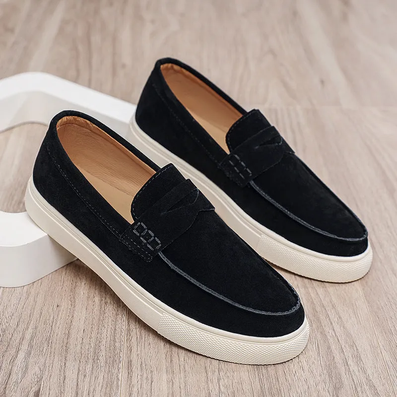 Men's slip-on casual shoes artificial PU round toe breathable anti-slip autumn black brown gray sizes 39-44