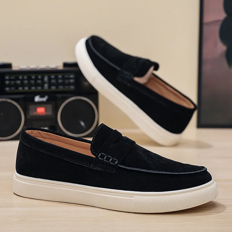 Men's slip-on casual shoes artificial PU round toe breathable anti-slip autumn black brown gray sizes 39-44