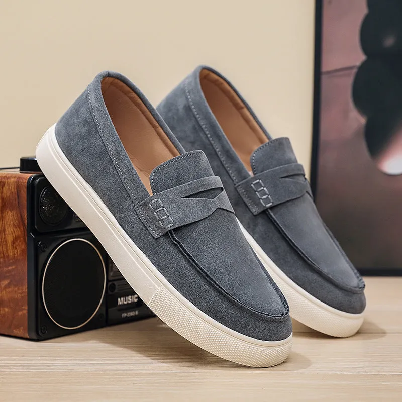 Men's slip-on casual shoes artificial PU round toe breathable anti-slip autumn black brown gray sizes 39-44