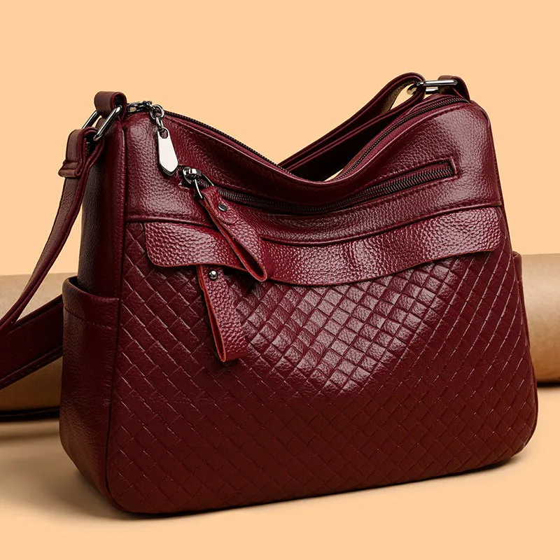 Women's soft PU crossbody bag in urban minimalism style with diamond pattern stitching, 28x22x11cm