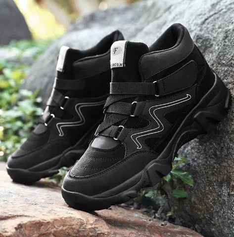 Men's casual shoes shown in colours including black, brown, and dark grey.