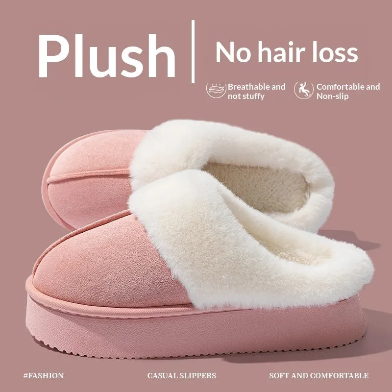 Indoor warm anti-slip thick sole deodorant couple cotton slippers with suede upper and EVA sole in multiple colours