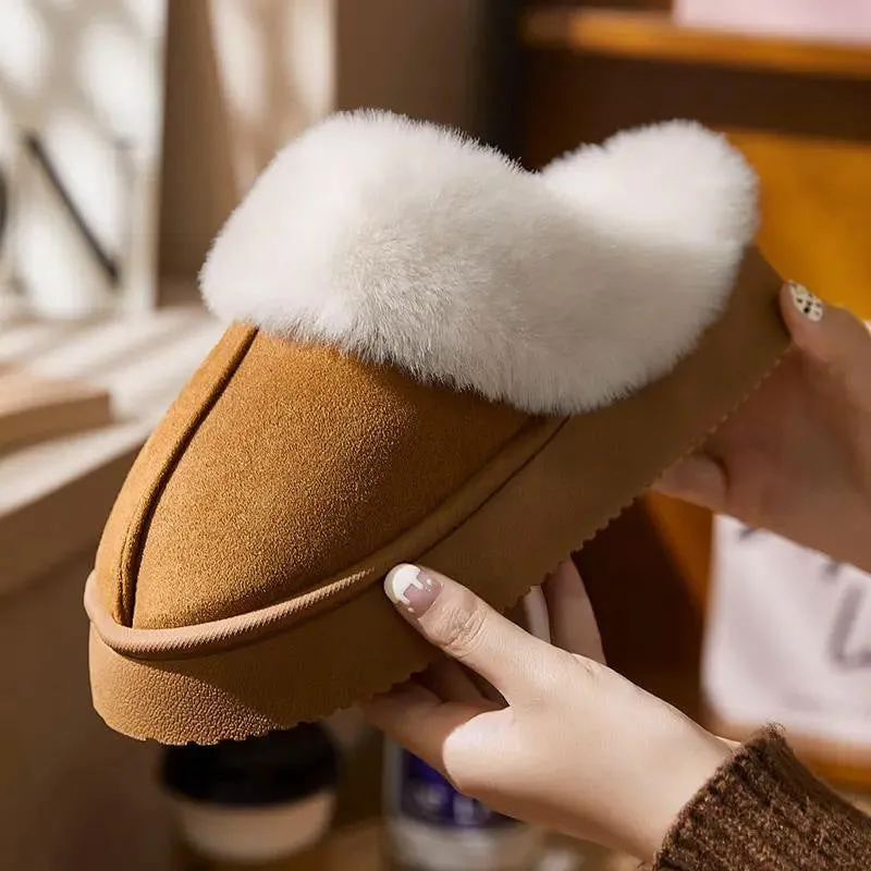 Indoor warm anti-slip thick sole deodorant couple cotton slippers with suede upper and EVA sole in multiple colours