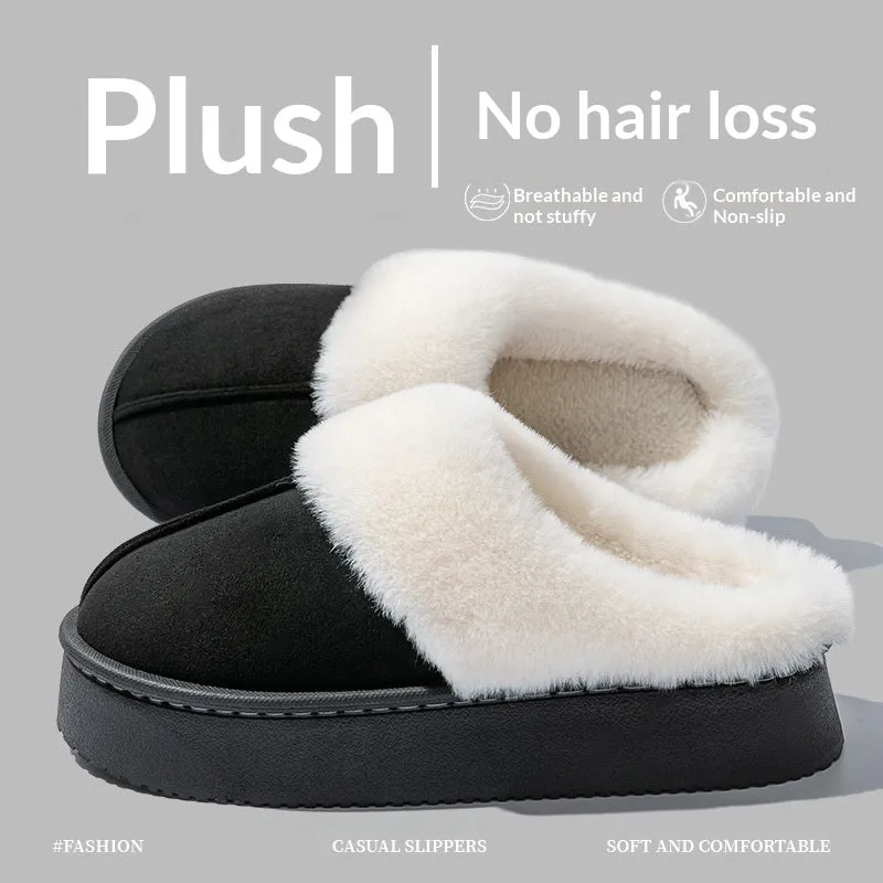 Indoor warm anti-slip thick sole deodorant couple cotton slippers with suede upper and EVA sole in multiple colours