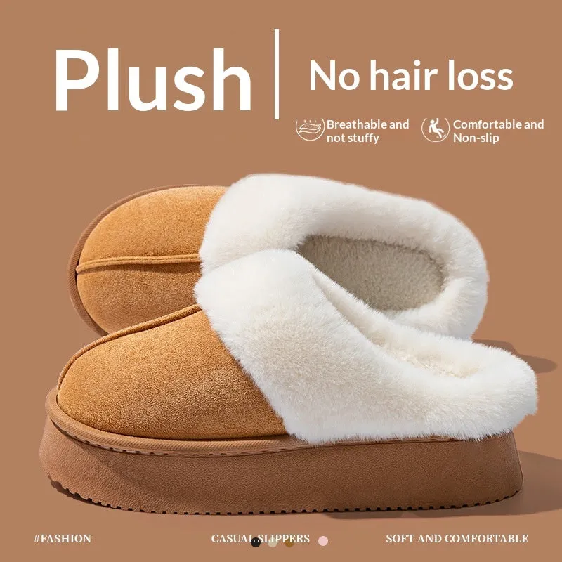 Indoor warm anti-slip thick sole deodorant couple cotton slippers with suede upper and EVA sole in multiple colours