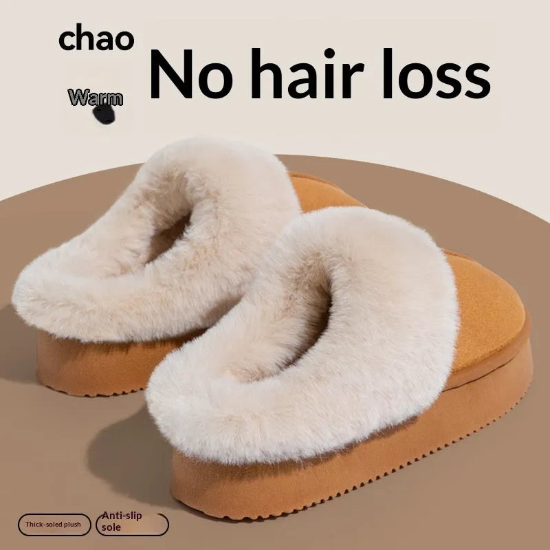Indoor warm anti-slip thick sole deodorant couple cotton slippers with suede upper and EVA sole in multiple colours
