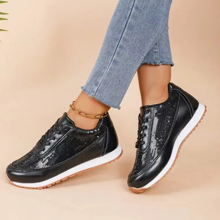 Women's thick-soled PU leather casual sneakers in square toe design available in multiple colours