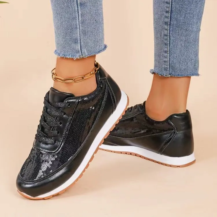 Women's thick-soled PU leather casual sneakers in square toe design available in multiple colours