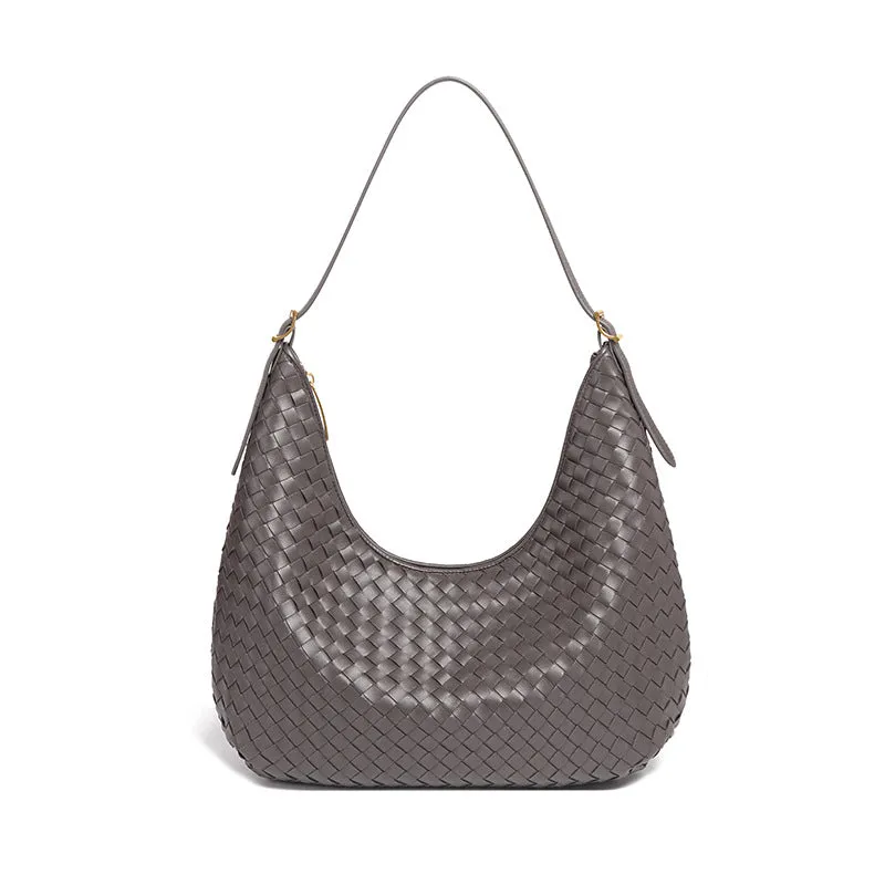 Fashionable large capacity French tote bag in black PU with weave design and horizontal square shape