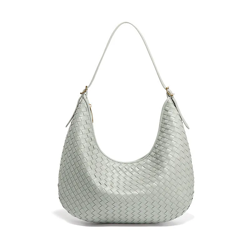 Fashionable large capacity French tote bag in black PU with weave design and horizontal square shape