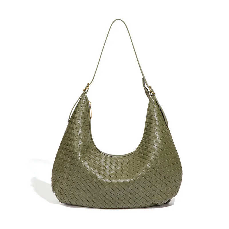 Fashionable large capacity French tote bag in black PU with weave design and horizontal square shape