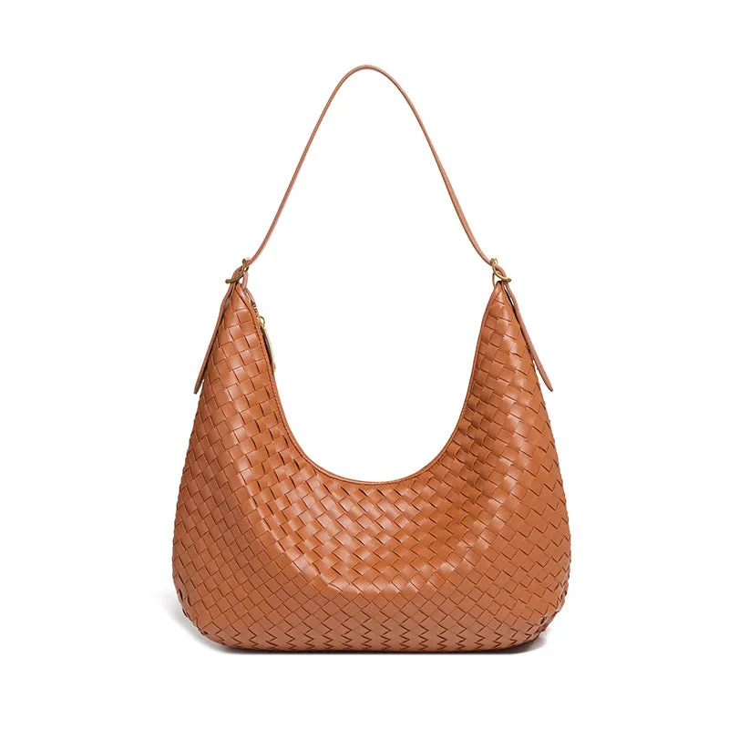 Fashionable large capacity French tote bag in black PU with weave design and horizontal square shape
