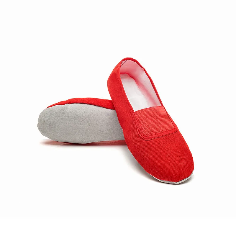 Ballet shoes with white calfskin leather sole and soft canvas upper in light beige colour