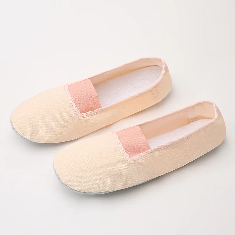 Ballet shoes with white calfskin leather sole and soft canvas upper in light beige colour