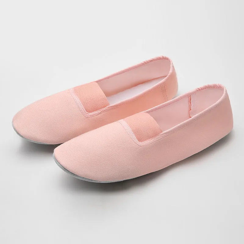 Ballet shoes with white calfskin leather sole and soft canvas upper in light beige colour
