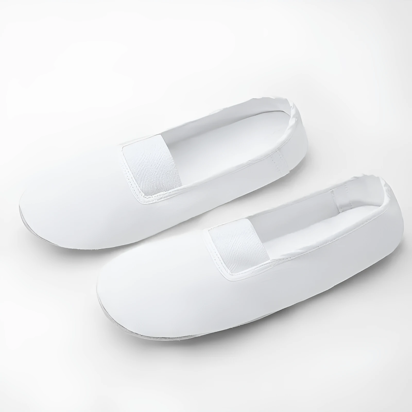 Ballet shoes with white calfskin leather sole and soft canvas upper in light beige colour