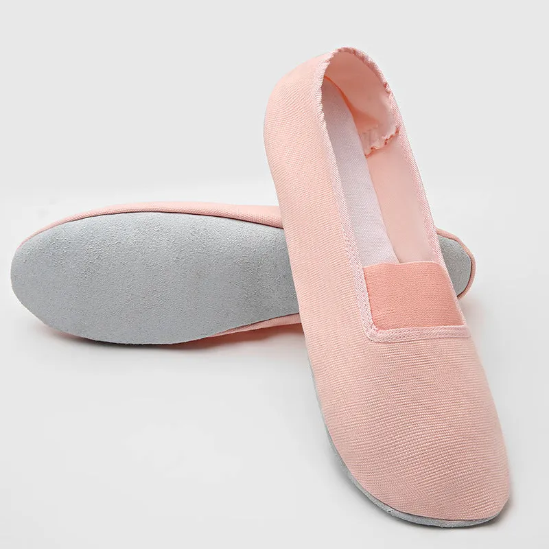 Ballet shoes with white calfskin leather sole and soft canvas upper in light beige colour
