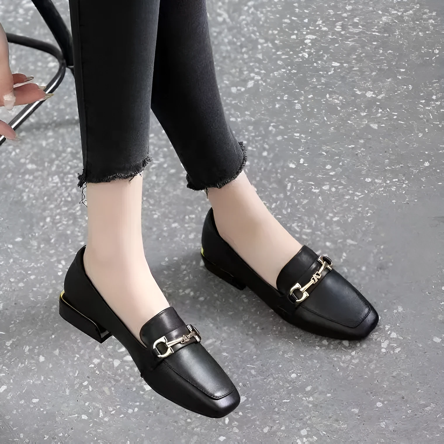 Women's striped microfiber loafers in beige and black with slip-on design