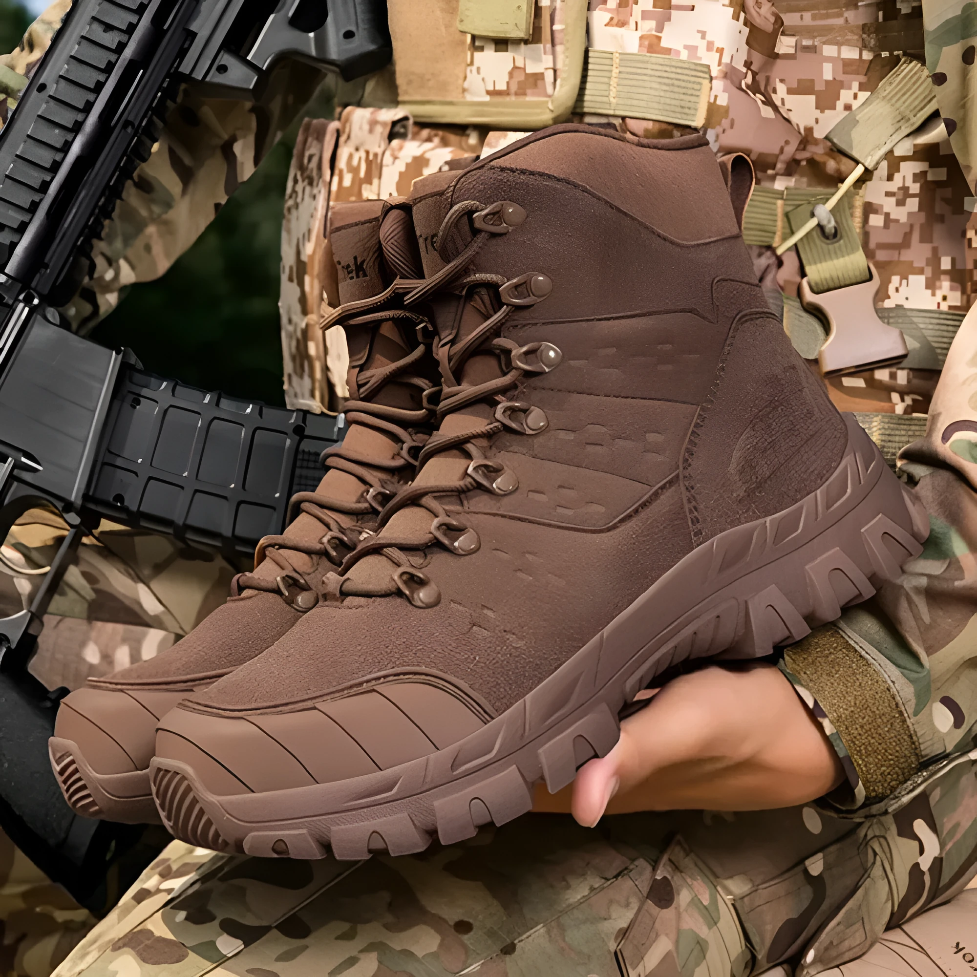 Men's outdoor training hiking boots with cowhide suede upper in black floral mouth military style