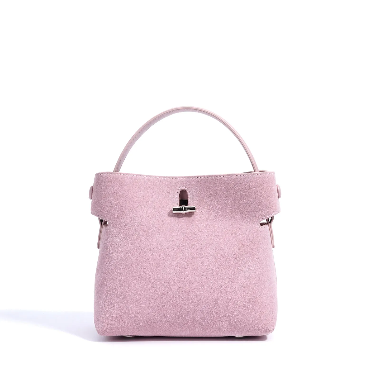 Women's mini Korean-style simple messenger bag in two-layer matte cowhide, bucket shape with lock opening, internal compartments