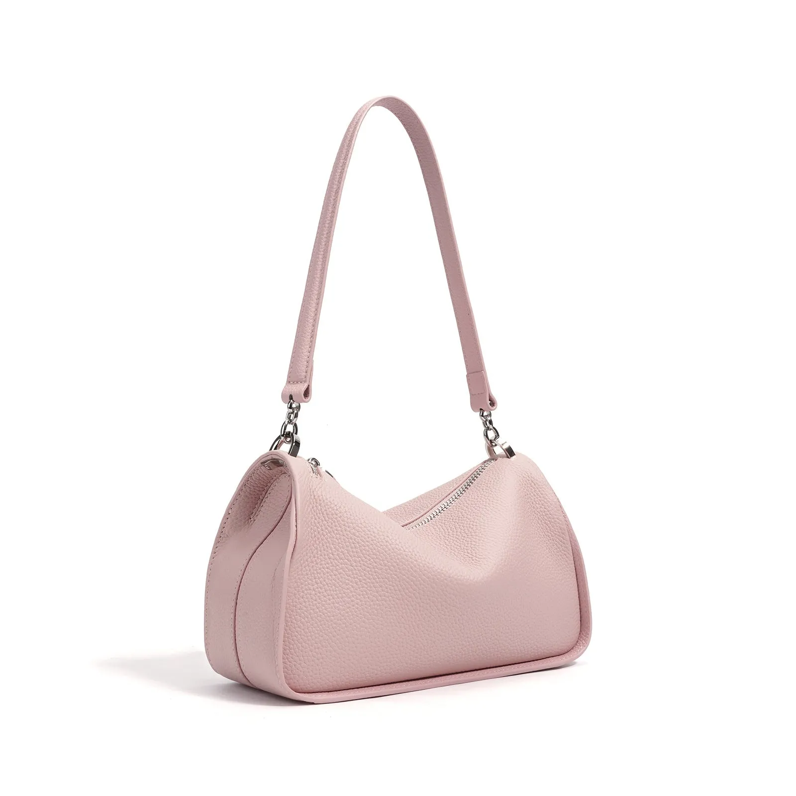 Women's first layer cowhide crossbody bag in pillow shape with double strap 23cm length milkshake white and brown