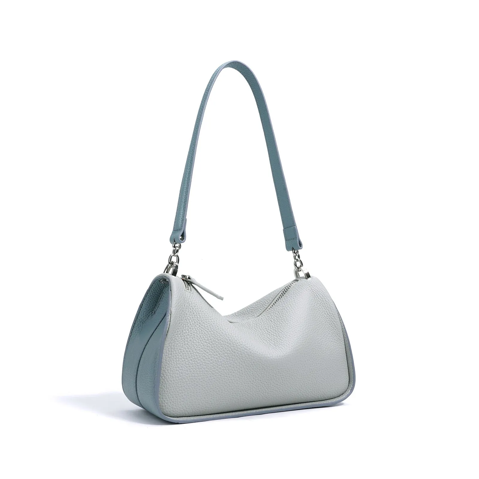 Women's first layer cowhide crossbody bag in pillow shape with double strap 23cm length milkshake white and brown