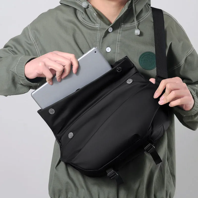 Grey men's medium square crossbody bag made of PU with a single shoulder strap and soft handle.