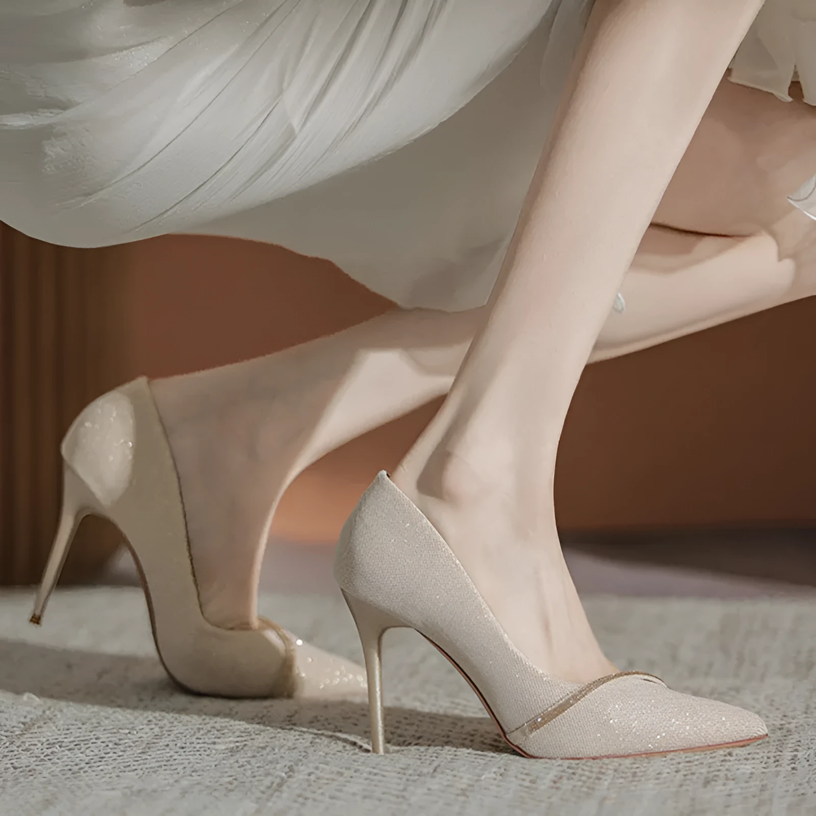 Women's gold and black pointed toe stiletto heels with 6cm and 9cm heel height options
