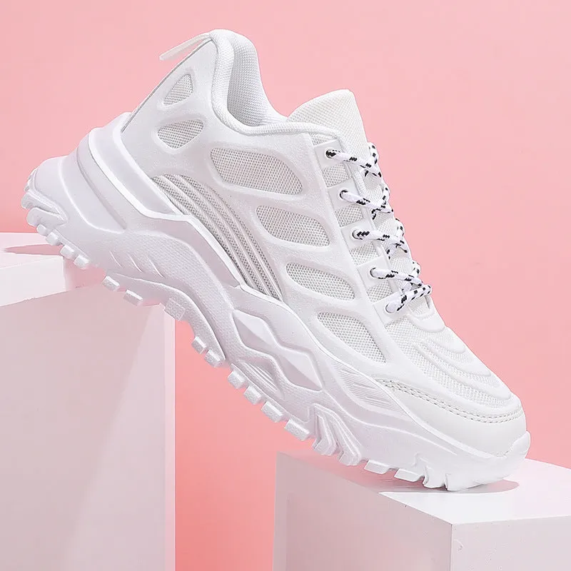 Thick bottom height increasing breathable leisure sneaker in 9229 white with PU mesh upper and MD sole