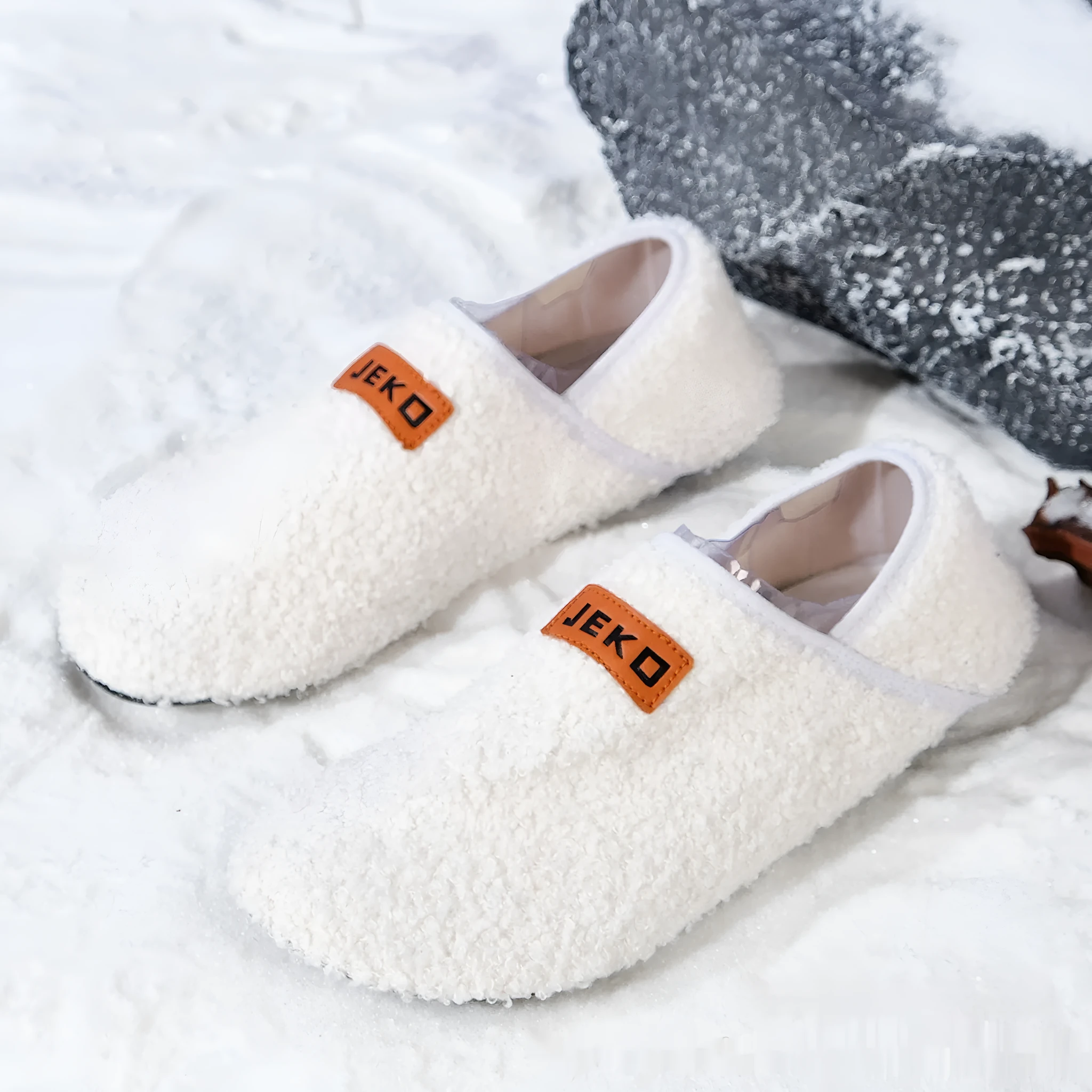 Women's cosy orthopaedic indoor slippers with teddy fleece upper and anti-slip TPR sole in white, gray, and black