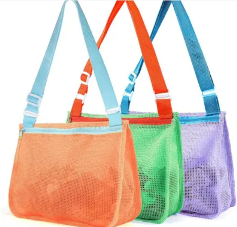 Blue nylon mesh travel storage bag with drawstring closure showing dimensions of 20cm by 25cm by 8cm