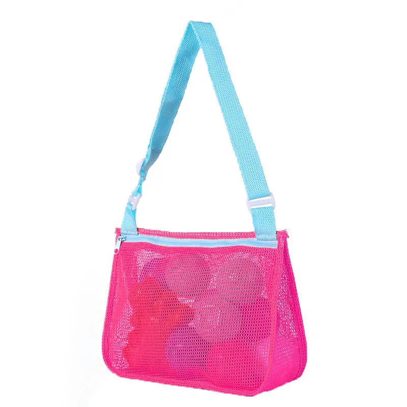Blue nylon mesh travel storage bag with drawstring closure showing dimensions of 20cm by 25cm by 8cm