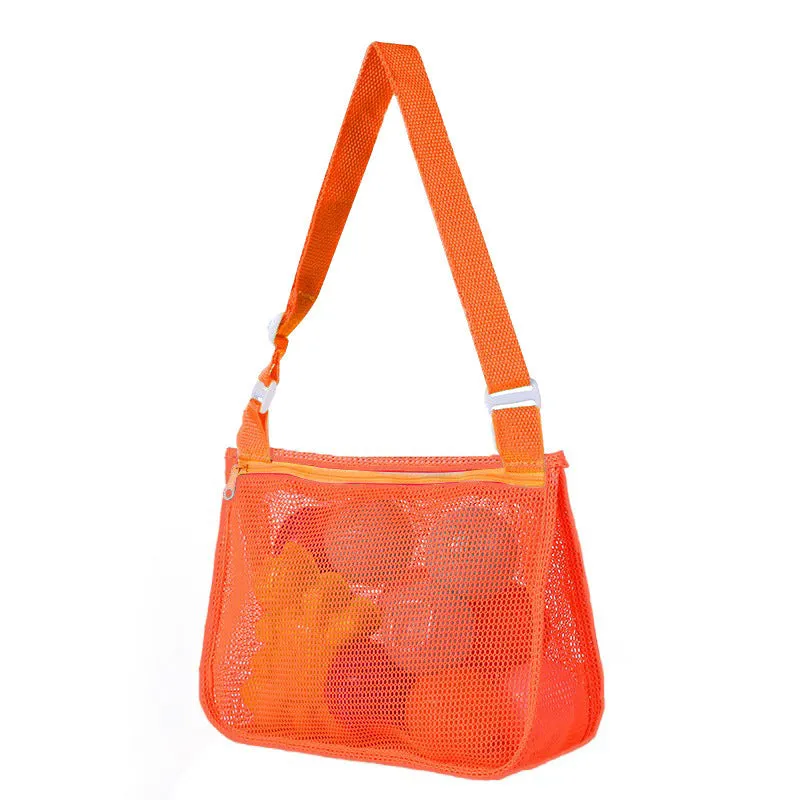 Blue nylon mesh travel storage bag with drawstring closure showing dimensions of 20cm by 25cm by 8cm
