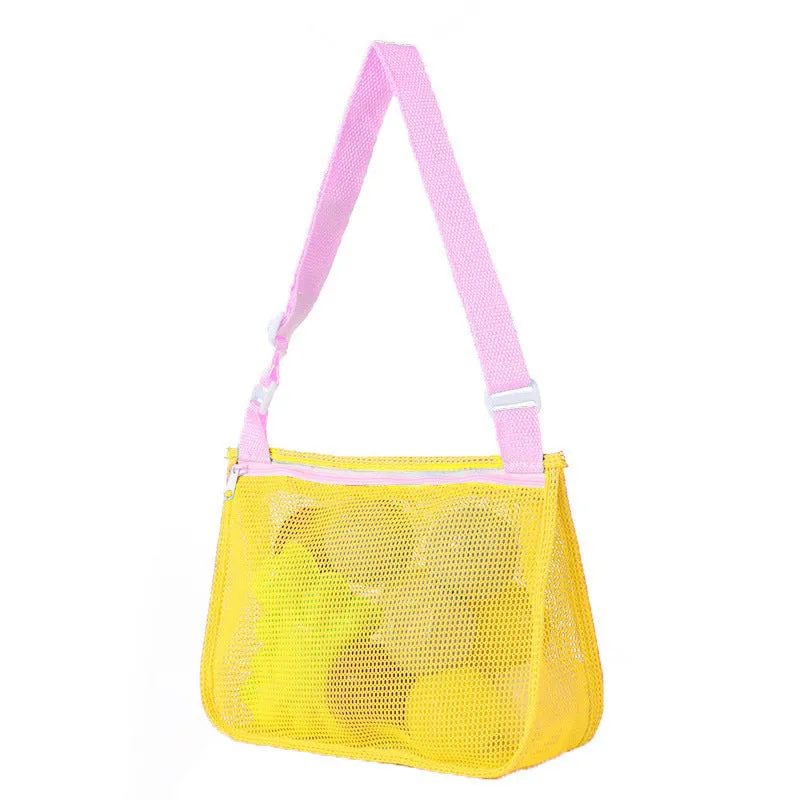 Blue nylon mesh travel storage bag with drawstring closure showing dimensions of 20cm by 25cm by 8cm
