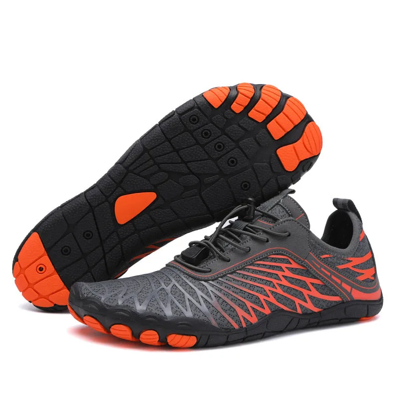 Unisex water shoes with non-slip rubber sole and Velcro closure in black and blue colour option