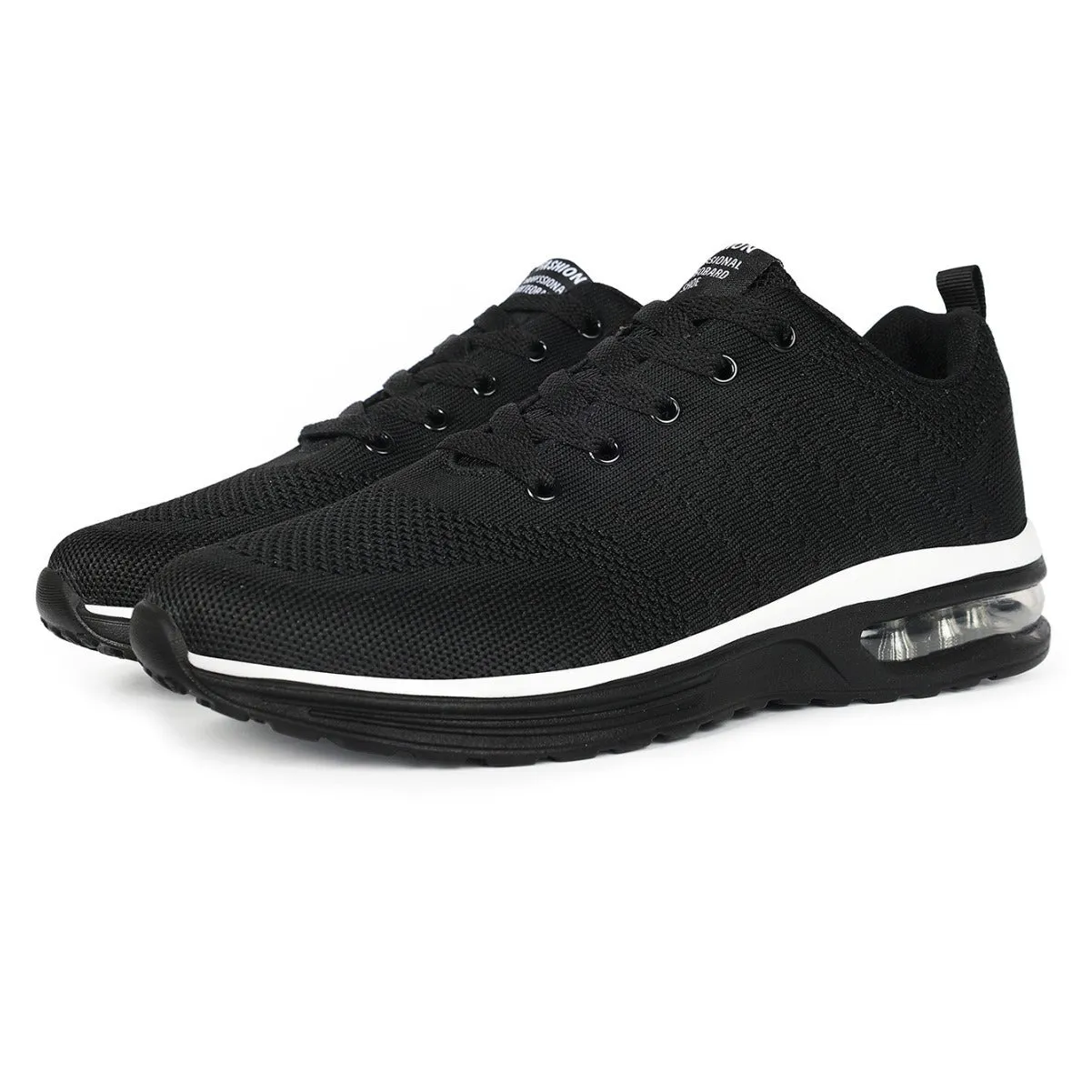 Casual Flyknit running shoes in multiple colours showing mesh upper and PU sole.
